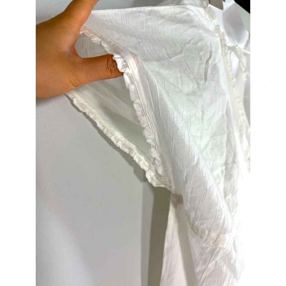 Aerie Women's Beach Coverup Top V Neck Tassel Front White XS‎ NWT